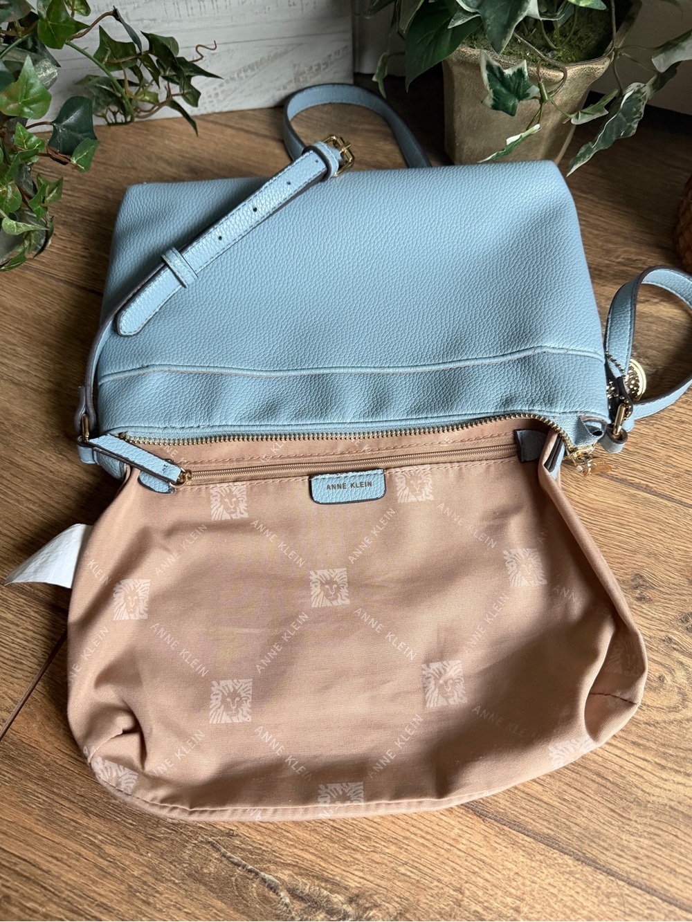 Anne Klein Light Blue Vegan Pebbled Leather Classic Crossbody Shoulder Bag - Picture 9 of 14